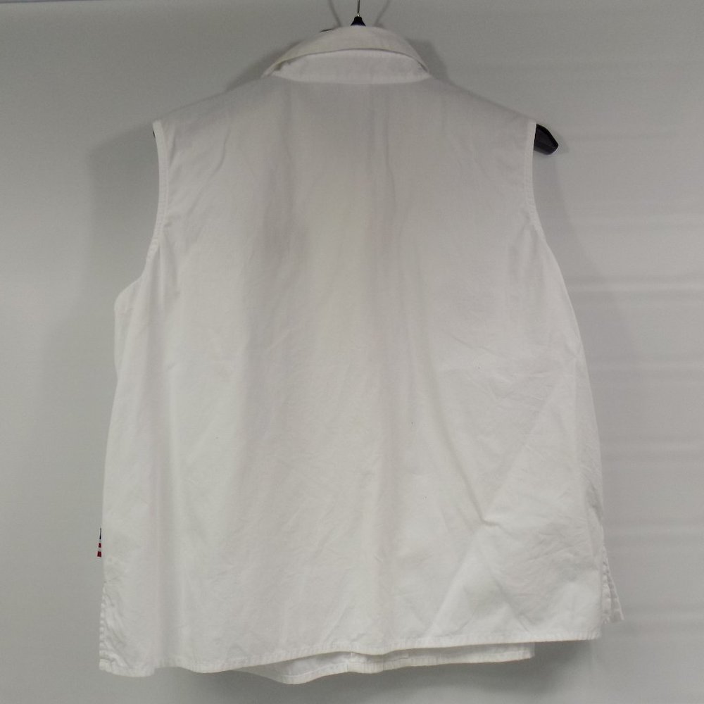 Disney White Sleeveless Collared Cotton Button Front USA Flag Top Size XL - Picture 4 of 5